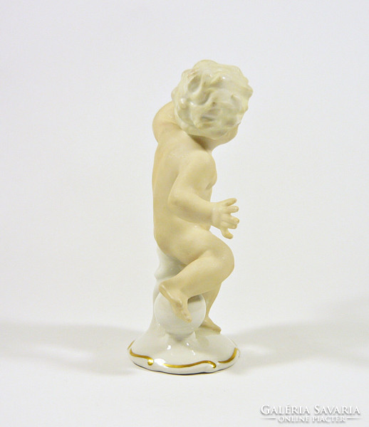 Schaubach kunst, sitting putt little boy 13.3 Cm hand painted porcelain figurine, flawless! (P190)