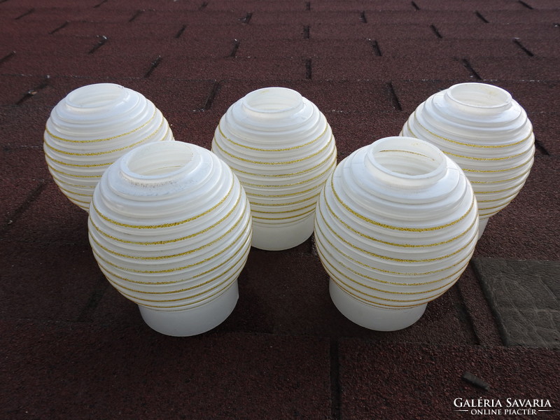 Mid century lamp shade - milk glass ribbed with gold stripes