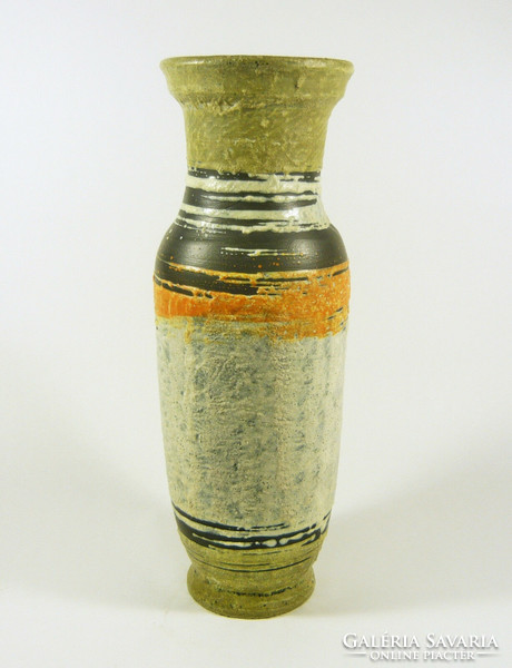 Gorka lívia, retro 1960 green orange 31 cm artistic ceramic vase, flawless! (G026)