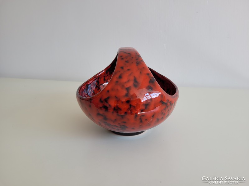 Retro old glazed ceramic tabbed decorative bowl offering mid century bowl