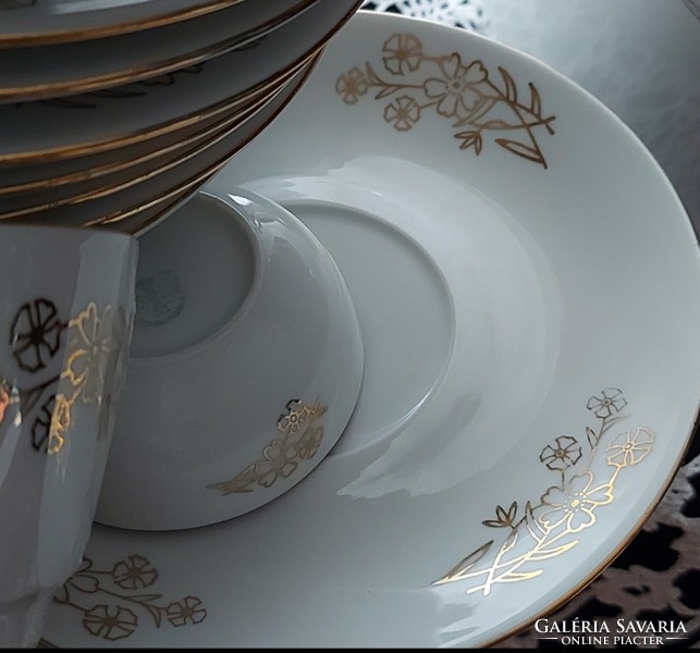  MZ-Moritz Zdekauer Cseh /Csehszlovák/50+ éves porcelán étkészlet, arany szegély  arany búzavirágos