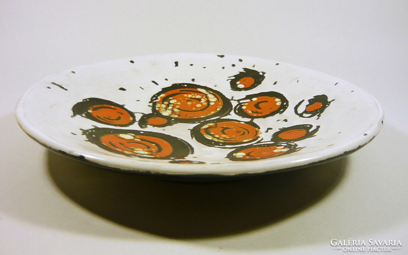 Gorka lívia, retro1950 orange stained white 26.5Cm artistic ceramic wall plate, flawless! (G034)