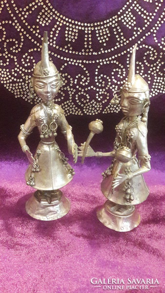 2 silver-plated oriental musician statues