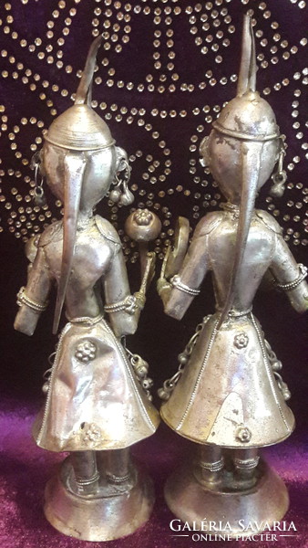 2 silver-plated oriental musician statues