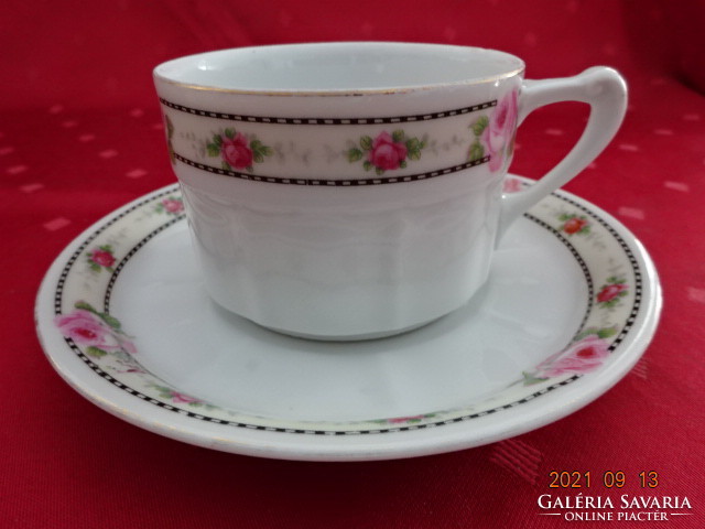 Czechoslovak porcelain teacup + placemat, antique, rose pattern. He has!