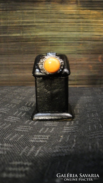 Silver ring with coral inlay, 1930s