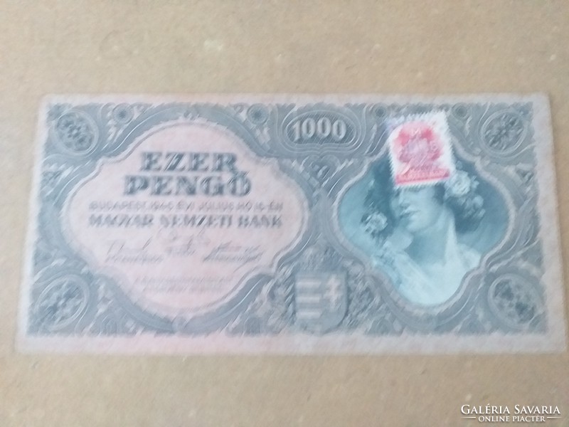 1945-ös 1000 Pengő MNB bélyeggel FORDÍTOTT HÁTLAPI ALAPNYOMAT RRRR!