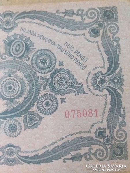 1945-ös 1000 Pengő MNB bélyeggel FORDÍTOTT HÁTLAPI ALAPNYOMAT RRRR!
