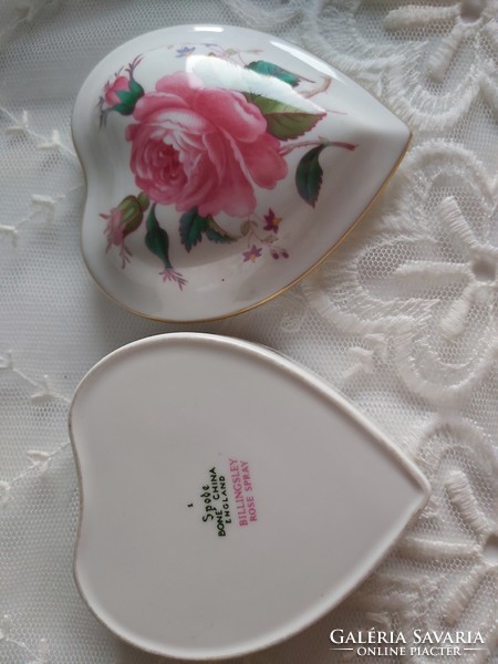Spode billingsley rose spray english porcelain heart shaped bonbonier in jewelry holder