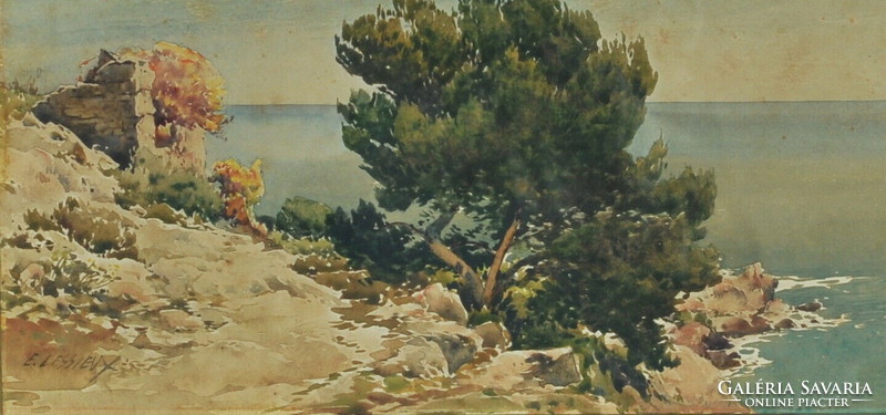 Ernest Lessieux (1874-1938) Tájkép, Olaszországi Mortola partjairól