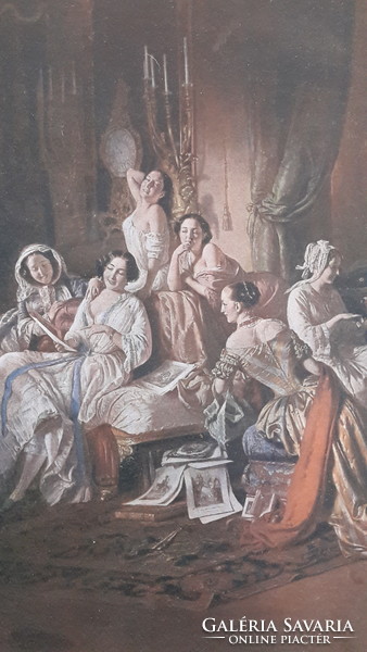 XVIII. századi enteriőrt bemutató kép, színes nyomat