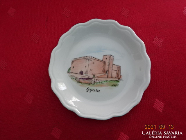 Aquincum porcelain centerpiece with Gyula inscription and Gyula Castle, diameter 9.3 cm. He has!