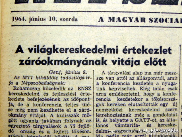 1964 június 10  /  Népszabadság  /  Eredeti ÚJSÁG! SZÜLETÉSNAPRA! Ssz.:  15269