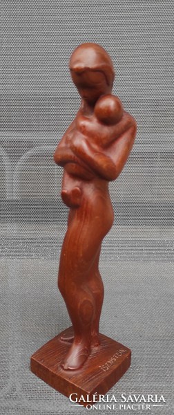 Gyönyörű különleges, aukciós Modern,alkotàs : Kurt Harald Isenstein ! Anya gyermekével fa szobor