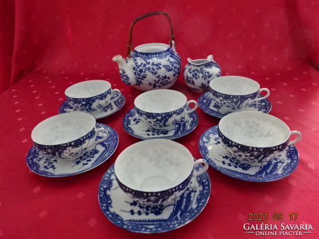 Japanese porcelain, six-person, cherry blossom tea set. He has!