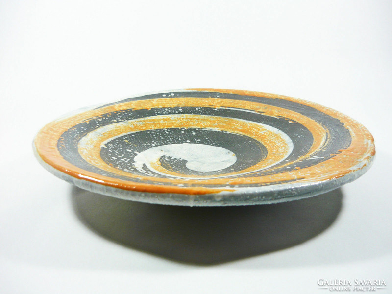 Gorka lívia, retro 1960 orange twisted motif 26.2 Cm artistic ceramic plate, flawless! (G110)