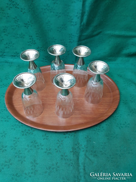 Alpaca base, engraved glass, 4cl, drink set, 6 pcs.