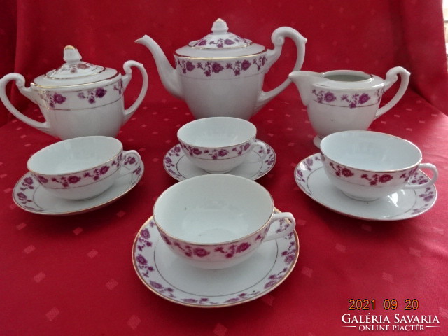 Japanese porcelain tea set, four-person, pink floral. He has!