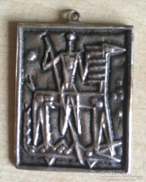 Craftsman-goldsmith: László Dömötör: equestrian relief pendant-silver-plated metal-unmarked