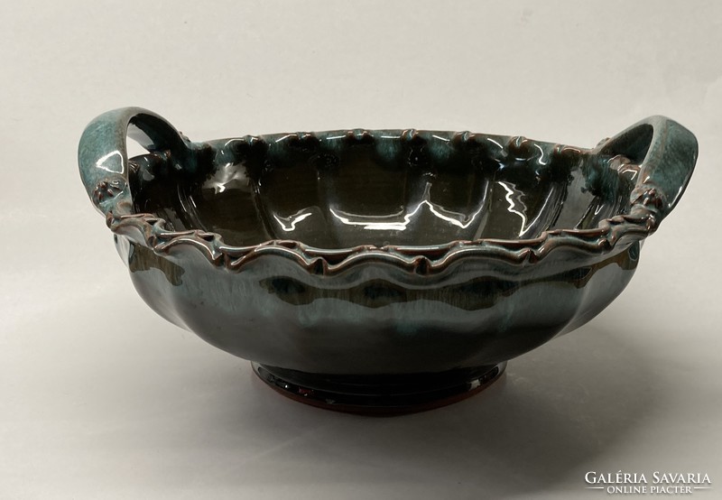 Ceramic glazed large bowl, with handle, handmade product