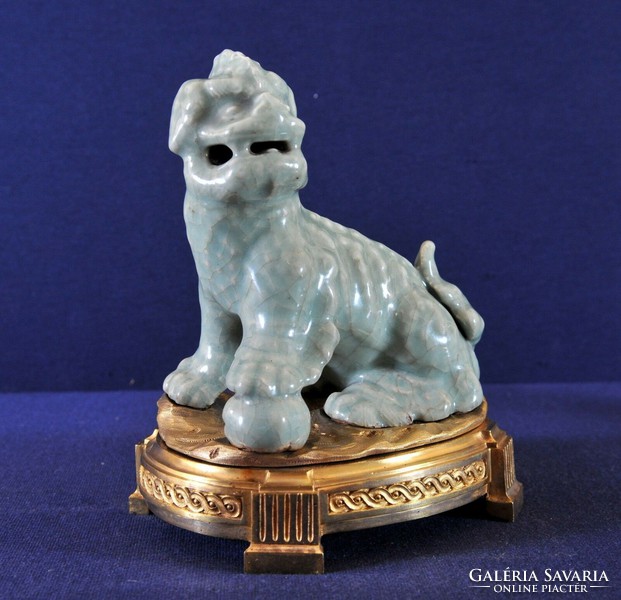 Antique Chinese celadon ceramic lion, 17th century