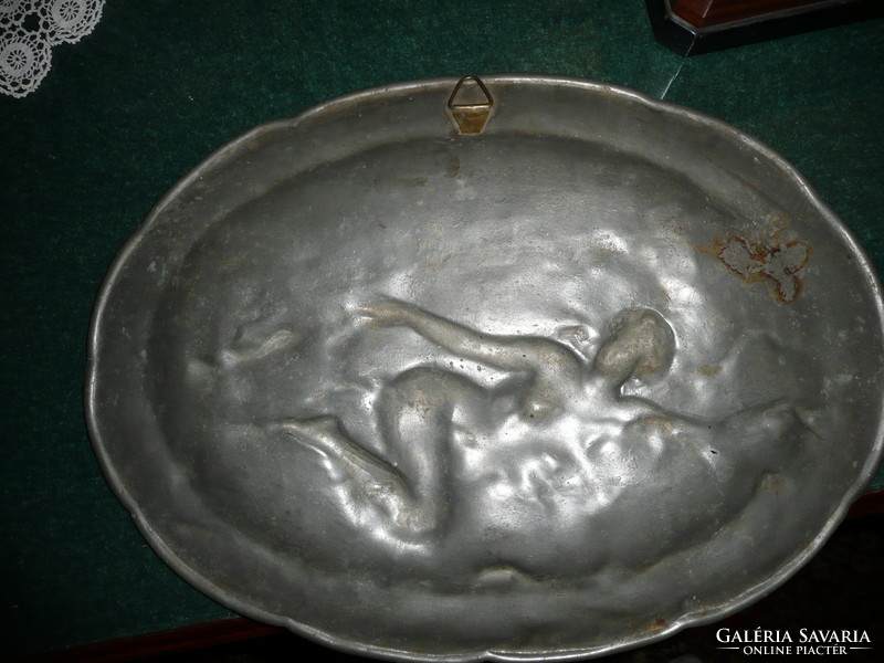 Marked antique, nude figurine Art Nouveau pewter bowl by the famous French sculptor Jean Garnier (1853-1910)