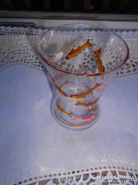 Zománcfestett hal motívummal  üveg  váza
