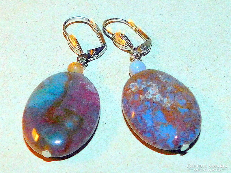 Agate Stone Mineral Tibetan Silver Earrings - French Clasp 2 S-