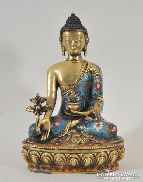 Meditating buddha, gilded bronze statue