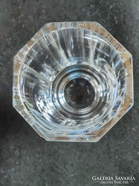 Antik fújt 8 lapra csiszolt biedermeier kézi zománc festésű vastagfalú fújt talpas nefelejcses pohár