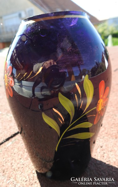 Cobalt hand-painted flower pattern vase - glass vase