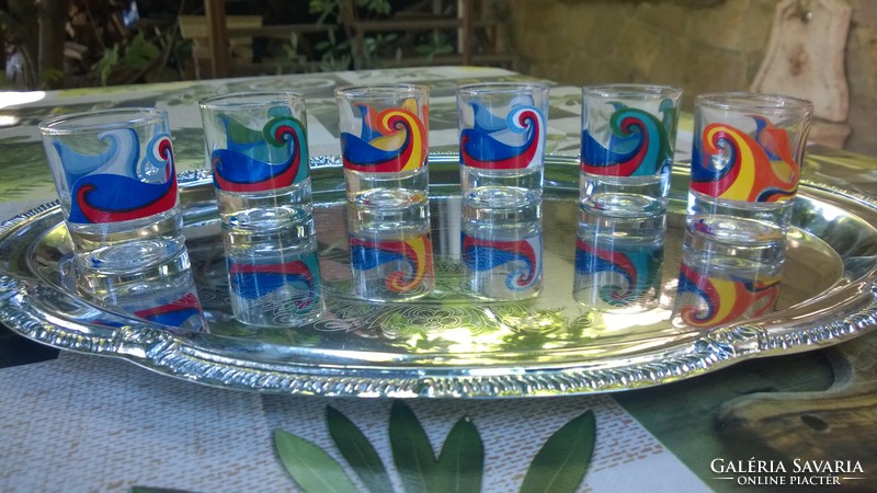 Very rare retro hand painted shot glass set flawless pieces