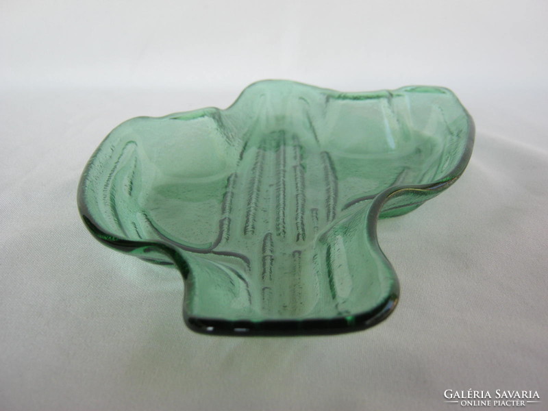 Retro ... zöld üveg kaktusz alakú tál kínáló asztalközép