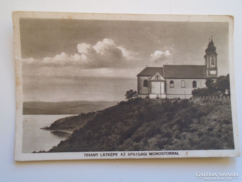 D184253 old postcard view of Tihany with the abbey monastery p 1948