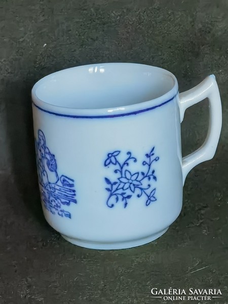 Kids fishing with antique blue and white porcelain elf mocha cup