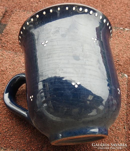 Régi kerámia bögre - csésze -  Bocis , kézműves kockás , hordó alakú Dr. Szomjas