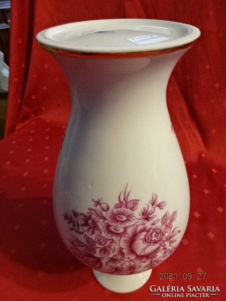 Hollóház porcelain vase, pink floral, height 30.5 cm. Marking: 5020. Vanneki!