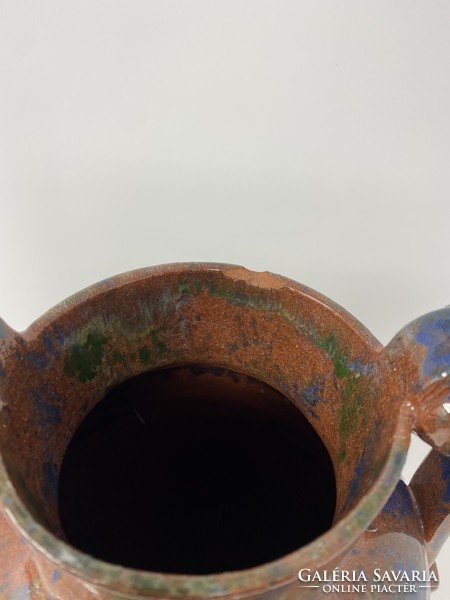 Large multi - colored, field - glazed ceramic vase - cz