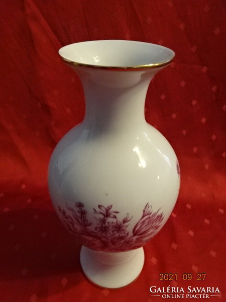 Hollóházi porcelán váza, rózsaszín virágos, magassága 30,5 cm. Jelölése: 5020. Vanneki!