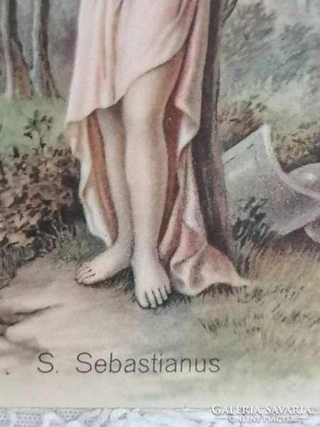 Antik szentkép, imakönyvbe  6.  A sportolók védőszentje, Szent Sebastian.