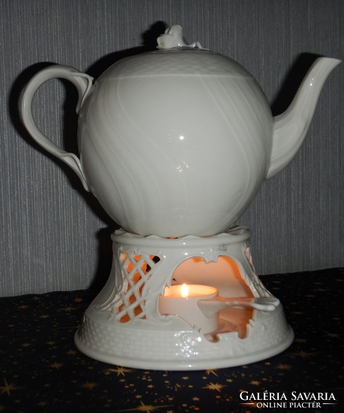 Fehér herendi Rocaille teáskanna, 15 cm