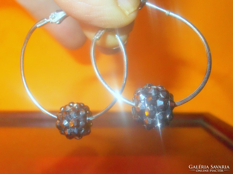 Hematite blackberry shaped beaded hoop Tibetan silver earrings