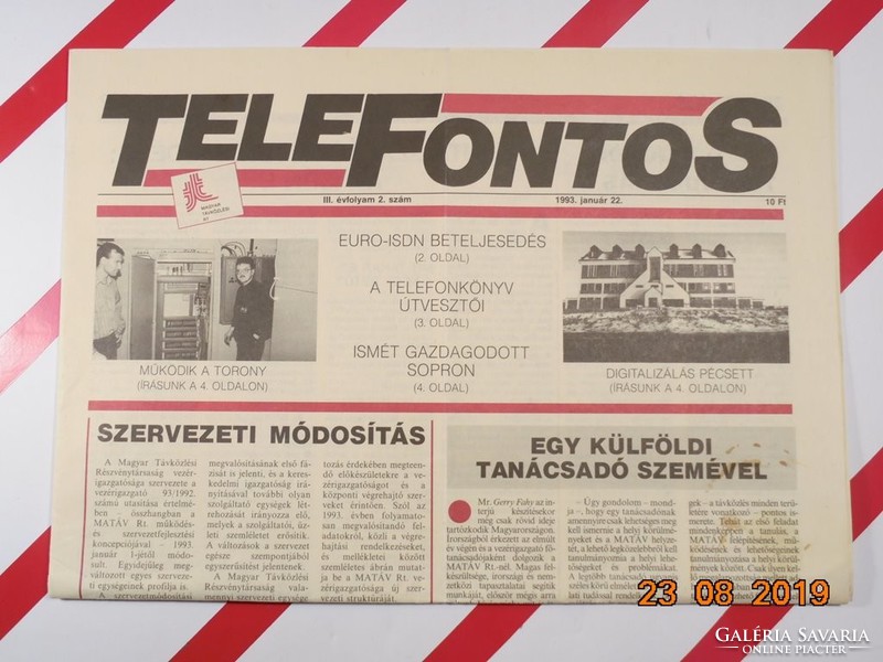 Old retro newspaper - telephone - January 22, 1993, Iii. Grade 2 Number