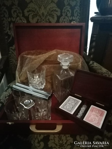Exclusive wooden box for men with gift package, whiskey set, cigar holder, poker box