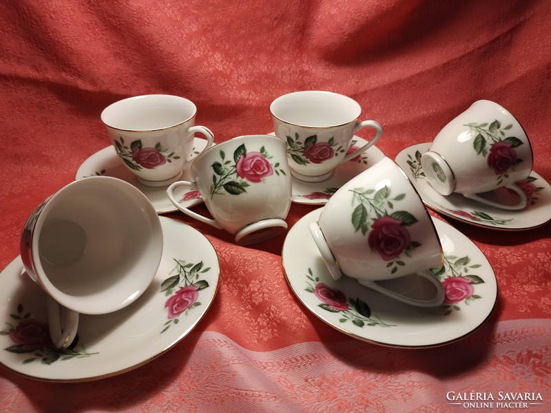 Pink porcelain coffee cup with saucer