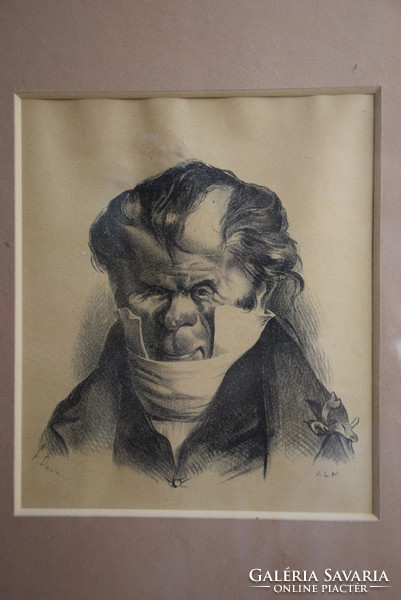 Honoré Daumier litográfia, keretezve, 15,5x18cm