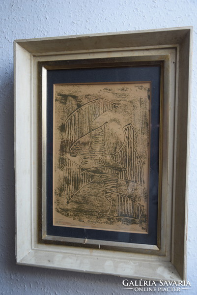 Signed monotype by István Barta in a frame, Christmas discount