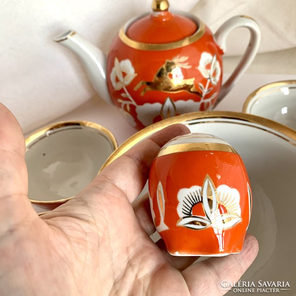 9 db-os gyönyörű üzbég kézzel festett orosz teás készlet +kínáló tál,sószóró - Usbekische Teeset