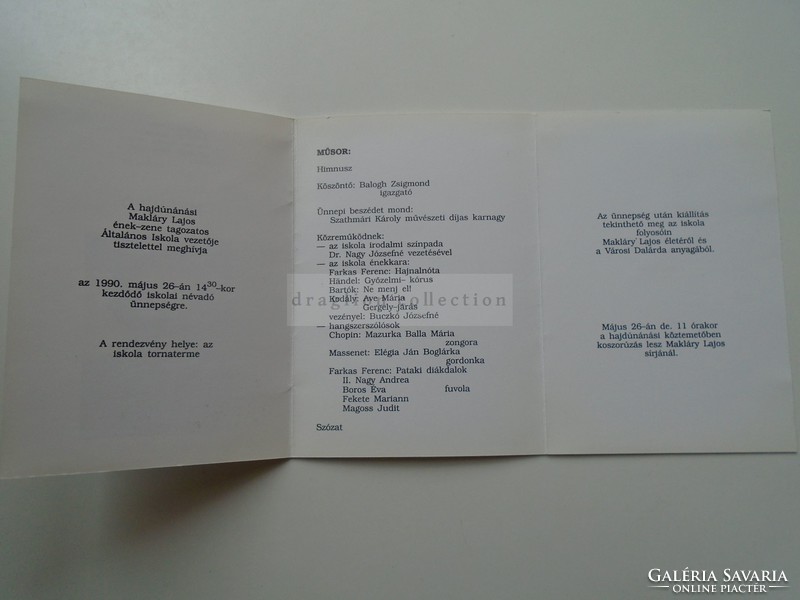 G21.703 Hajdúnánás,  Maklári Lajos Általános iskola -  meghívók  1990  postán küldve