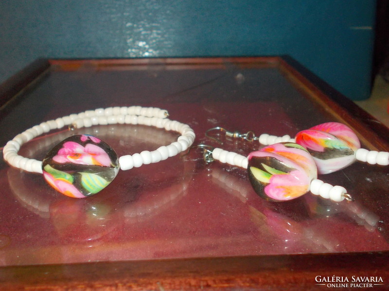 Murano pearl pearl beaded earrings and bracelet vintage set